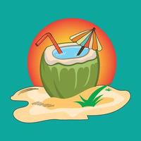 sommar strand Sol med ung kokos vektor design illustration