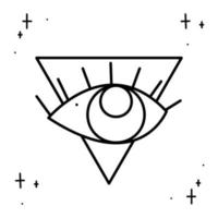 das allsehend Auge mit das Symbol von das Illuminaten mit ein Dreieck umgeben durch Sterne. Gekritzel Vektor Illustration, Clip Art.