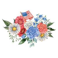 4:e av juli patriotisk begrepp. oberoende dag design element. hand målad vattenfärg blommig arrabgement . botaisk illustration vektor