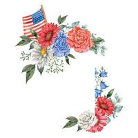 4:e av juli patriotisk begrepp. oberoende dag design element. hand målad vattenfärg blommig arrabgement . botaisk illustration vektor