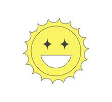 retro häftig stil galen skinande Sol karaktär. psychedelic hippie gammal sol- maskot. abstrakt årgång hippie smiley klistermärke. trendig y2k pop- kultur leende solig hipster symbol. vektor eps skraj skriva ut