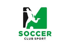 Vektor Initialen Brief m mit Fußball kreativ geometrisch modern Logo Design.