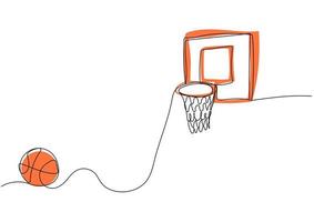 kontinuerlig ett linje teckning av basketboll och basketboll ring vektor