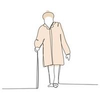 kontinuierlich einer Linie Zeichnung von alt im Ruhestand Frau vektor