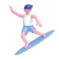 süß Surfer Charakter mit Panzer oben und kurze Hose, isoliert auf Weiß Hintergrund, 3d Illustration vektor