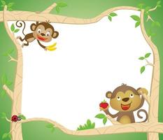 Vektor Karikatur von leer leeren Hintergrund Vorlage, zwei Affen mit Früchte und Marienkäfer