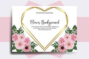 bröllop baner blomma bakgrund, digital vattenfärg hand dragen zinnia och pion blomma design mall vektor