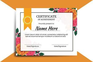 certifikat mall orange reste sig blomma vattenfärg digital hand dragen vektor