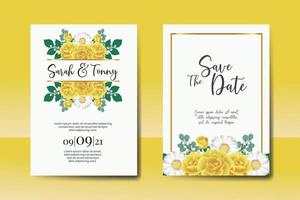 Hochzeit Einladung Rahmen Satz, Blumen- Aquarell Digital Hand gezeichnet Gelb Rose Blume Design Einladung Karte Vorlage vektor