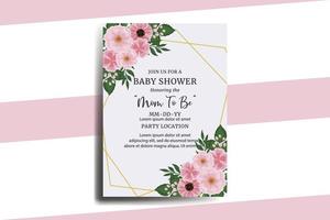 Baby Dusche Gruß Karte Zinnie und Pfingstrose Blume Design Vorlage vektor