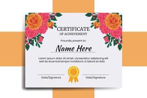 certifikat mall orange reste sig blomma vattenfärg digital hand dragen vektor