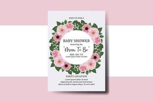bebis dusch hälsning kort zinnia och pion blomma design mall vektor