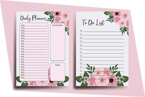 planerare till do lista zinnia och pion blomma design mall vektor