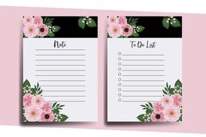 till do lista planerare mall zinnia och pion blomma design vektor