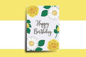 hälsning kort födelsedag kort digital vattenfärg hand dragen gul reste sig blomma design mall vektor