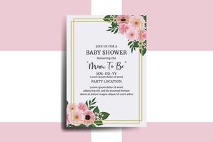 Baby Dusche Gruß Karte Zinnie und Pfingstrose Blume Design Vorlage vektor