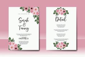 bröllop inbjudan ram uppsättning, blommig vattenfärg digital hand dragen zinnia och pion blomma design inbjudan kort mall vektor