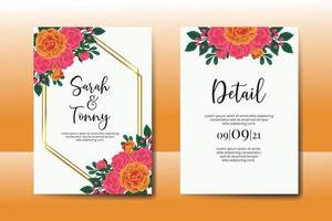 Hochzeit Einladung Rahmen Satz, Blumen- Aquarell Digital Hand gezeichnet Orange Rose Blume Design Einladung Karte Vorlage vektor