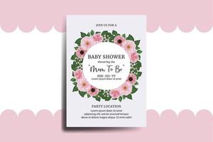 bebis dusch hälsning kort zinnia och pion blomma design mall vektor