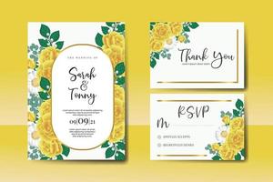 bröllop inbjudan ram uppsättning, blommig vattenfärg digital hand dragen gul reste sig blomma design inbjudan kort mall vektor
