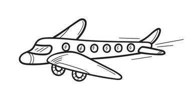 flygplan i klotter skiss rader. tecknad serie barnslig stil. hand dragen vektor illustration isolerat på vit.