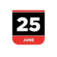 25 Juni Kalender Datum Vektor Symbol. 25 Juni Beschriftung.