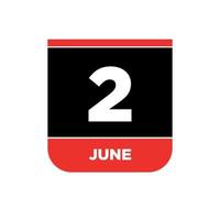 2 .. Juni Kalender Vektor Symbol. 2 Juni Monogramm.