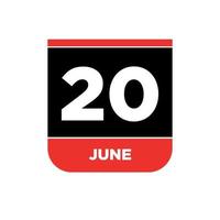 20 .. Juni Kalender Datum Vektor Symbol. 20 Juni Beschriftung.