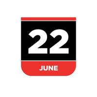 22 juni kalender datum vektor ikon. 22 juni text.