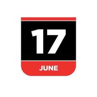 17 .. Juni Kalender Datum Vektor Symbol. 17 Juni Beschriftung.