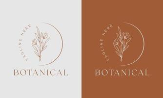 botanisk blommig element hand dragen logotyp med vild blomma och löv. logotyp för spa och skönhet salong, boutique, organisk affär, bröllop, blommig designer, interiör, fotografi, kosmetisk. fri vektor