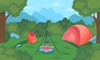 tecknad serie Färg sommar läger landskap begrepp. vektor