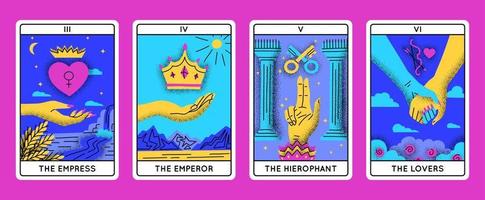 tecknad serie Färg magisk tarot kort större arcana uppsättning. vektor