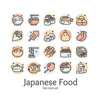 Japan Essen Zeichen Farbe dünn Linie Symbol Satz. Vektor