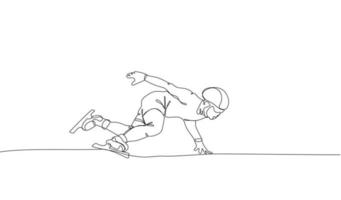 kontinuerlig ett linje teckning av hastighet skridskoåkning idrottare vektor