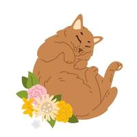 Karikatur Katze Schlafen im Blumen vektor