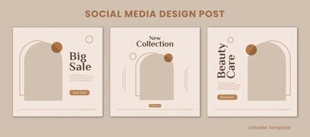 uppsättning av 3 redigerbar mallar social media design posta med pastell och estetisk stil. lämplig för försäljning baner, varumärke, befordran, presentation, reklam, mode, skönhet vård, kaffe affär vektor