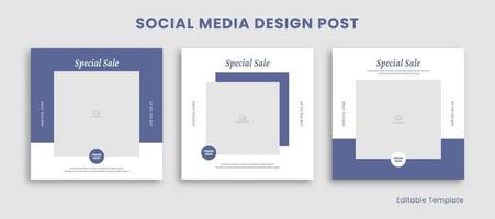 einstellen von 3 editierbar Vorlage Sozial Medien Design Post mit Rechteck Rahmen und Blau Thema. geeignet zum Post, Verkauf Banner, Förderung, Anzeigen, Werbung, Mode, Schönheit, Möbel vektor