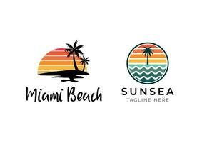 Miami Sonnenuntergang. T-Shirt und bekleidung Vektor Design, drucken, Typografie, Poster, Emblem mit Palme Bäume. Sonnenuntergang Logo Design