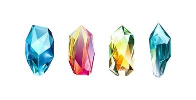 en samling av bilder av ruter av olika geometrisk former, färger och storlekar.glas skinande kristaller med annorlunda nyanser reflekterande ljus.vektor realistisk uppsättning av glöd ädelsten eller färgrik is. vektor