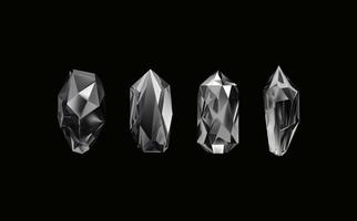en samling av bilder av svart ruter av olika geometrisk former och storlekar.glas skinande kristaller med annorlunda nyanser reflekterande ljus.vektor realistisk uppsättning av glöd ädelsten eller färgrik is. vektor