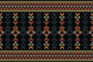 ethnisch geometrisch Stoff Muster Kreuz Stich.ikat Stickerei ethnisch orientalisch Pixel Muster dunkel schwarz Hintergrund. abstrakt,vektor,illustration.für Textur, Kleidung, Verpackung, Dekoration, Teppich. vektor