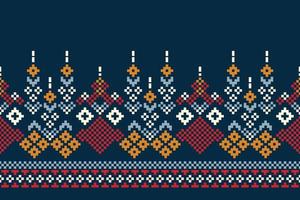 ethnisch geometrisch Stoff Muster Kreuz Stich.ikat Stickerei ethnisch orientalisch Pixel Muster Marine Blau Hintergrund. abstrakt,vektor,illustration.für Textur, Kleidung, Verpackung, Dekoration, Teppich. vektor