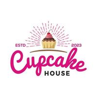 Cupcake Haus Jahrgang Vektor Logo Design