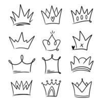 doodle set crown line art, vektorillustration. vektor