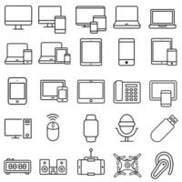 enheter ikon vektor uppsättning. elektronik illustration tecken samling. datorer och mobil telefoner symbol.