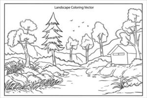 Färbung Seite von Dorf Landschaft Illustration vektor