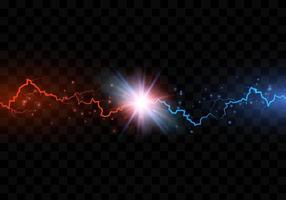 rot und Blau elektrisch Blitz Kollision. gegen abstrakt Hintergrund mit Blitz. Vektor