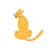 Sammanträde gepard isolerat djur. vild katt. Sammanträde guepard naiv konst grafisk element. söt leopard. vild afrikansk kattdjur djur. tecknad serie jaguar. vektor hand dragen illustration.