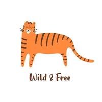 söt tiger. vild katt illustration. hand dragen tiger djur. vild liv skriva ut. isolerat grafisk element för Zoo affisch, kort, t-shirts. vektor design. bengal tiger komisk i bebis barnslig tecknad serie stil.